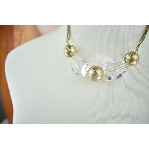 Jones of New York Chunky Clear Gold Tone Beads Collar Necklace 16 inch Extender - Picture 8 of 12